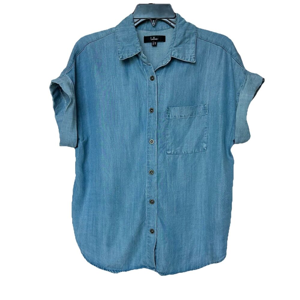 Lulus Top Women’s XS Button Up Short Sleeve Chambray Preppy Western Oversized